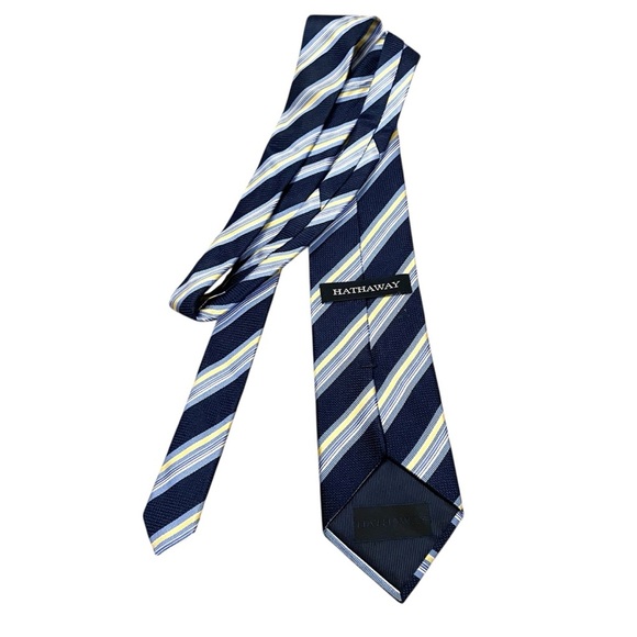 Blue and Yellow Striped Silk Tie - Picture 4 of 6